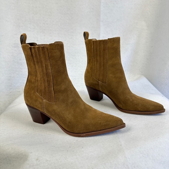 Dolce Vita Steffi Suede Pointed Toe Ankle Boots Brown Block Heel Women's 10M - Picture 3 of 9